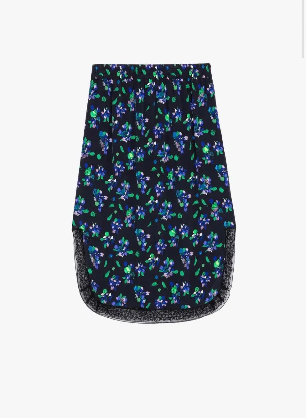 Zadig & Voltaire Jozy Floral Print Silk Skirt with Lace Trim size 42  L /XL new!